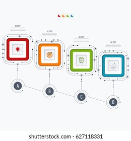 Infographics template four options with square. Can be used for workflow layout, diagram, number options, step up options, web design, presentations