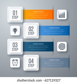 Infographics template four options with square. Can be used for workflow layout, diagram, number options, step up options, web design, presentations