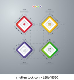 Infographics template four options with square. Can be used for workflow layout, diagram, number options, step up options, web design, presentations
