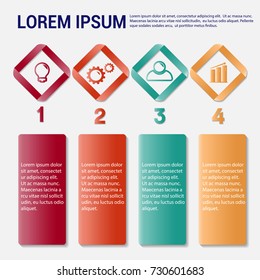 Infographics template four options with square. Can be used for workflow layout, diagram, number options, step up options, web design, presentations