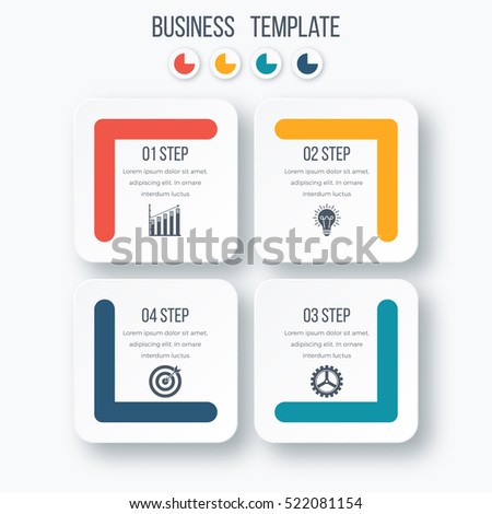 Infographics template four options with square. Can be used for workflow layout, diagram, number options, step up options, web design, presentations