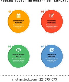 Infographics template with four step frames, copy space and set of icons - isolated on white background. Vector illustration.