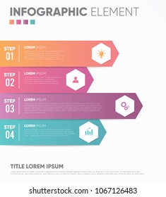 Infographics template of four steps on banner hexagon