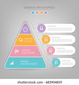 Infographics template of four steps on squares, tag banner element, work sheet, flat design of business icon, pastel vector