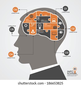 Infographics template with head, brain puzzle and business icons. Concept modern business 