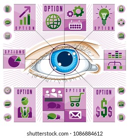 Infographics template, human eye, looking eye idea, vector illustration.