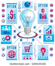 Infographics template, idea light bulb concept, vector illustration.