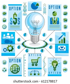 Infographics template, idea light bulb concept, vector illustration.