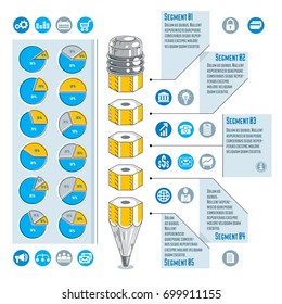 Infographics template, idea with pencil, vector illustration.