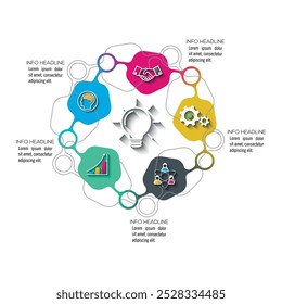 Modelo infográfico com lâmpada e cinco opções