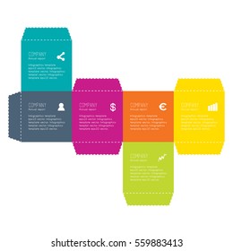 Infographics template made of open carton box. colorful layout.