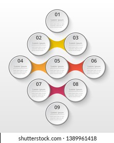 Infographics template. Metaball for diagram, graph, presentation and chart. Business concept with 9 options, parts, steps or processes.