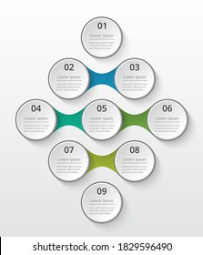 Infographics template. Metaball for diagram, graph, presentation and chart. Business concept with 9 options, parts, steps or processes.