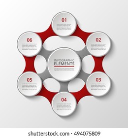 Infographics template. Metaball for diagram, graph, presentation and chart. Business concept with 6 options, parts, steps or processes. Business team. Abstract scheme of mlm.
