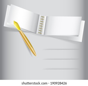 Infographics template of notepad with golden pen