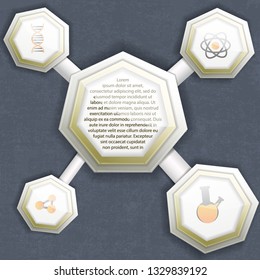 Infographics template with paper molecule structure and chemistry symbols vector illustration