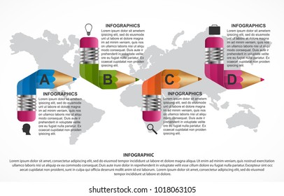 Infographics template with pencil. Can be used for education or business presentations, information banner.