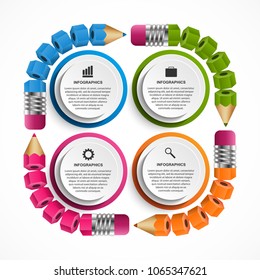Infographics template with pencil. Can be used for education or business presentations, information banner.