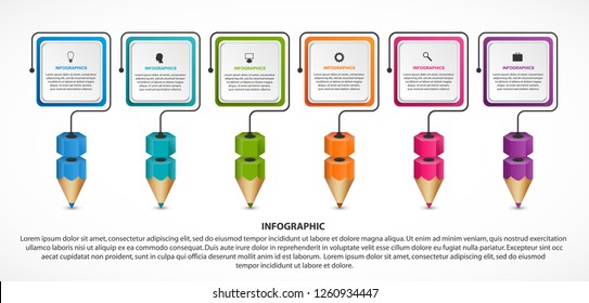 Infographics template with pencil. Can be used for education or business presentations, information banner.