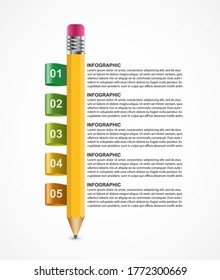 Plantilla de infografía con lápiz. Se puede usar para presentaciones de educación o negocios, banner de información.