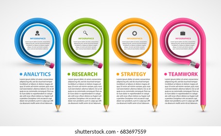 Infographics template with pencil. Can be used for education or business presentations, information banner.