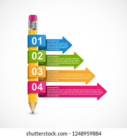 Infographics template. Pencil with colored arrows. Infographics for business presentations or information banner. 