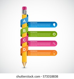 Infographics Template. Pencil With Colored Ribbons
