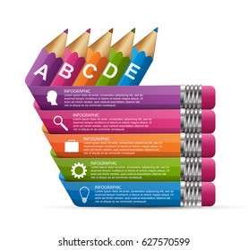 Infographics template. Pencil with colored ribbons. Infographics for business presentations or information banner.