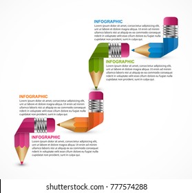 Infographics template. Pencil with colored ribbons. Infographics for business presentations or information banner.
