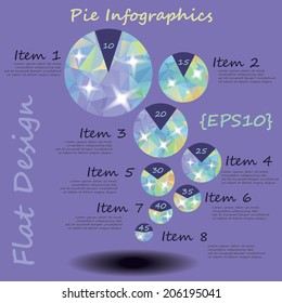 Infographics template with pie graphs decorated with triangles and stars