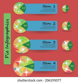 Infographics template with pie graphs decorated with triangles and stars