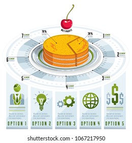 Infographics template, piece of pie idea, vector illustration.