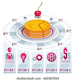 Infographics template, piece of pie idea, vector illustration.