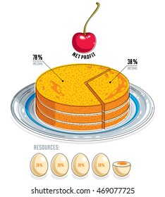 Infographics template, piece of pie idea, vector illustration.