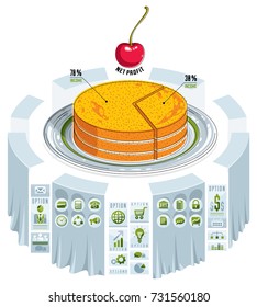 Infographics template, piece of pie idea, vector illustration.