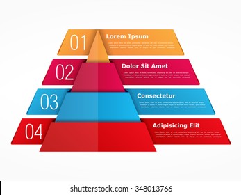 Infographics template with pyramid with four elements with numbers and text, vector eps10 illustration