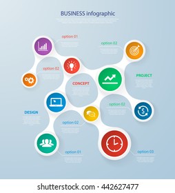 Infographics template with realistic colorful circles for steps and icons. Can be used for workflow layout, diagram, number options, step up options, web design, infographics, presentations