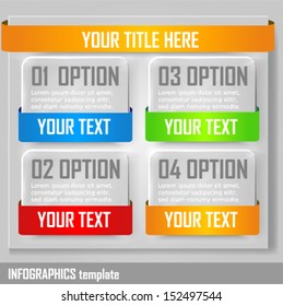 Infographics template with rectangle glass objects and ribbon banner