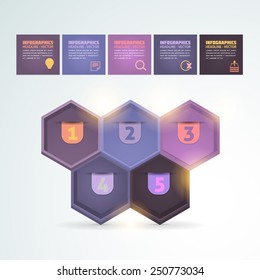 Infographics Template Retro Color Hexagon Style and Vector Web Elements