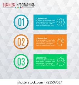 Infographics template with round buttons. 3 steps, parts, levels, options or processes. Workflow layout, flow chart, menu design concept. Vector illustration.