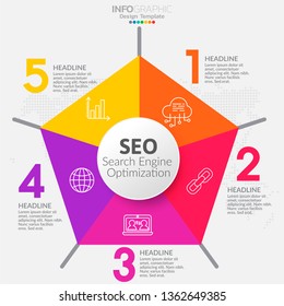 Infographics template seo optimization. SEO Digital Marketing concept with chart and icons.