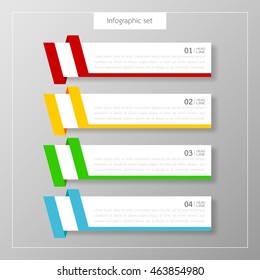 Infographics template set colorful tabs design Illustration vector business card and text box for web presentation layout.