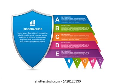 Infographics template with shield. Infographics for business presentations or information banner.