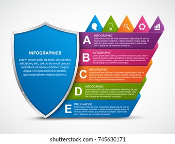 Infographics template with shield. Infographics for business presentations or information banner.
