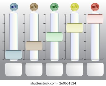 Infographics template with sliders, paper banners, graphs and buttons