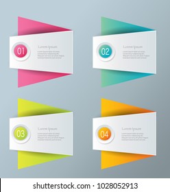 Infographics template with step options for business, startup concept, web design, data visualization, banner, brochure or flyer layouts, presentation, education. Abstract 3d colorful vector
