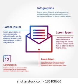 Infographics template for topic of mail, messages, news, communication. Icon illustration for presentation, web site or print. 