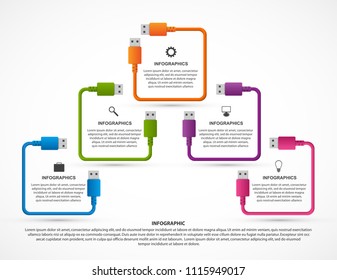 Infographics template. USB cable. Infographics for business presentations or information banner.