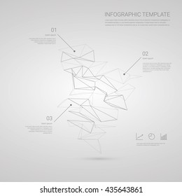 Infographics template vector illustration with abstract low poly graphic design. Polygonal shapes for business data presentation. Eps10 vector illustration.
