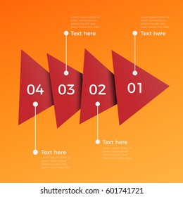 Infographics template vector illustration of four steps. Actions timeline for business presentations, web design or workflow layout. Stylish triangles with shadows and highlights.